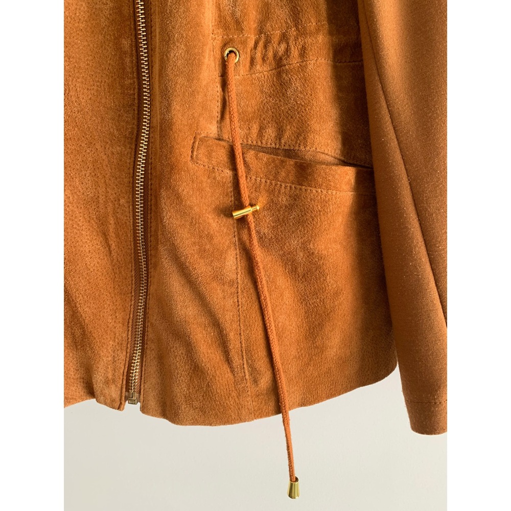 IMAN Global Chic Women Brown Suede Genuine Leather Moto Jacket Asymmetric Zip 2X - Picture 7 of 10